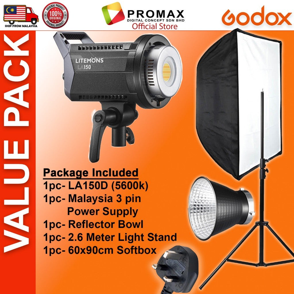 CHEAPEST! Godox LA150 LA150D LA150Bi with Lantern Octa 95cm 60x90cm Softbox Stand LED Video Light for Photo Studio