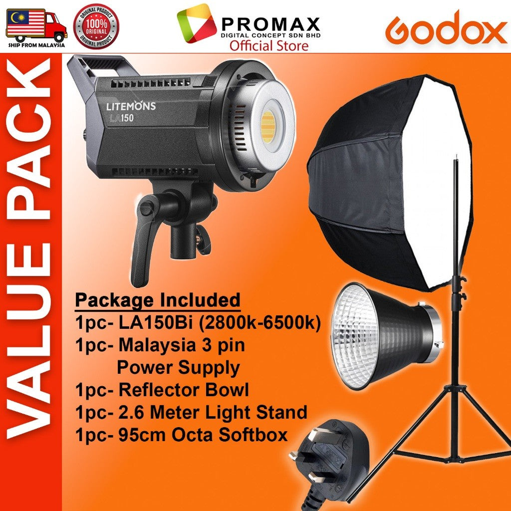 CHEAPEST! Godox LA150 LA150D LA150Bi with Lantern Octa 95cm 60x90cm Softbox Stand LED Video Light for Photo Studio