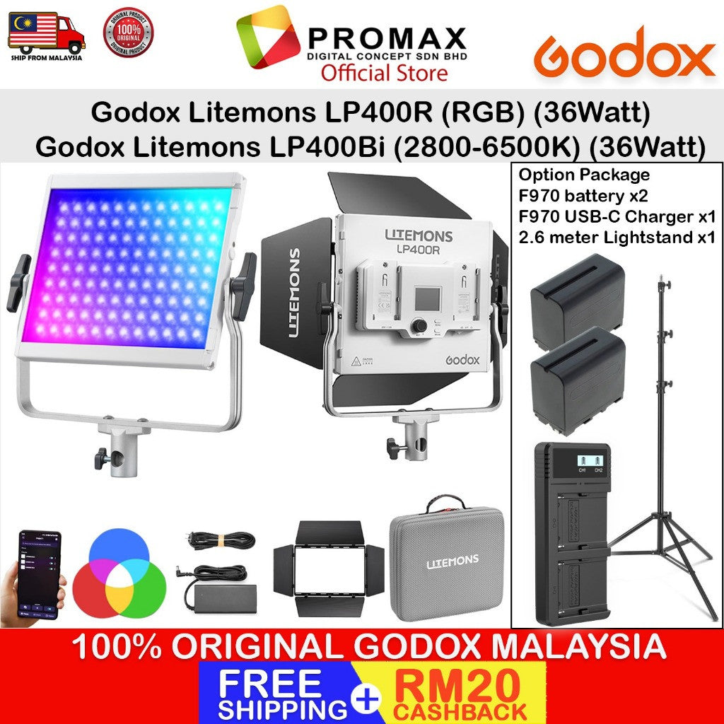 Godox LP400R/LP400Bi RGB LED Panel Light Video Light with Barndoor For Videography and Photography