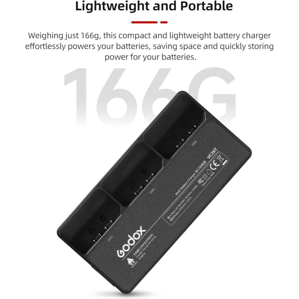 GODOX VC26T Triple Battery Charger Kit For GODOX AD100PRO V86III-C/ V86III-N/ V86III-S V1/ VB26/ VB30/ V1PRO/ V100