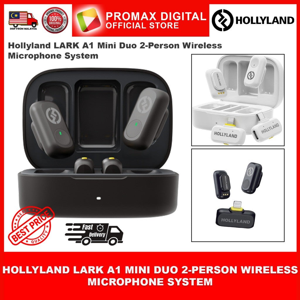 Hollyland LARK A1 Mini Duo 2-Person Wireless Microphone System with USB-C Connector for Mobile Devices (Space Gray, 2.4