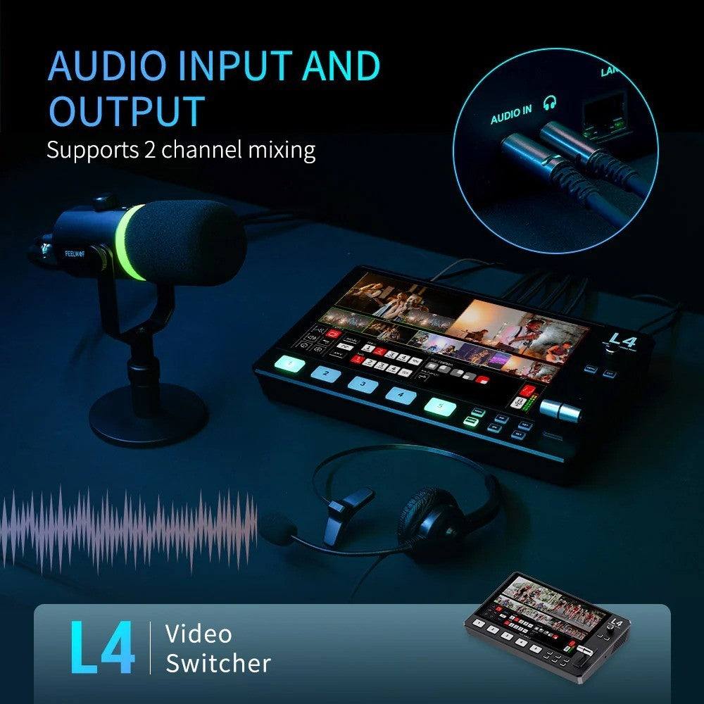 FEELWORLD L4 Video Mixer Switcher 10.1"Touch Screen USB3.0 Fast Streaming (FREE HARD CASE)
