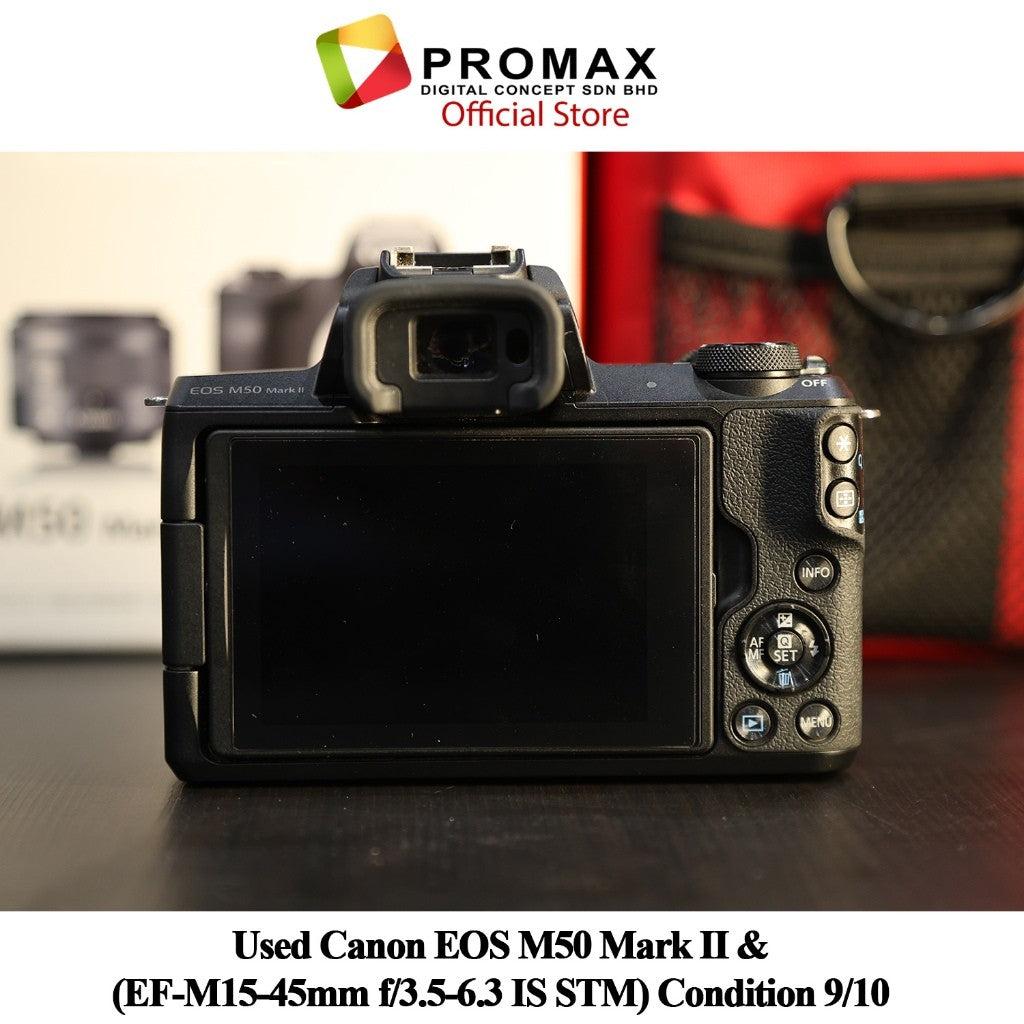 Used Canon EOS M50 Mark II (EF-M15-45mm f/3.5-6.3 IS STM) CONDITION 9/10.