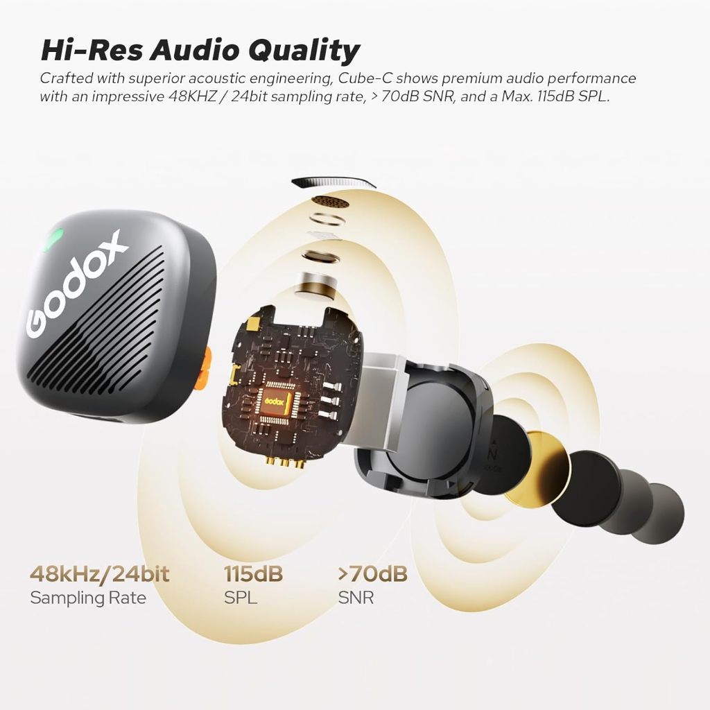Godox Cube-C Black 2-Person Wireless Microphone with USB-C Connector for Phone and camera (2.4 GHz)