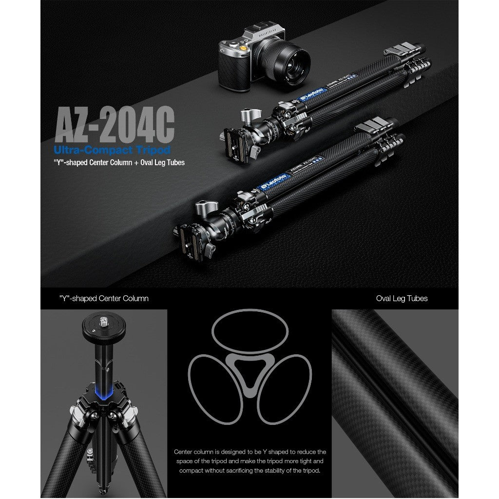 LEOFOTO AZURE TRIPOD AZ-204C and L25R BALLHEAD CARBON FIBER TRAVEL TRIPOD