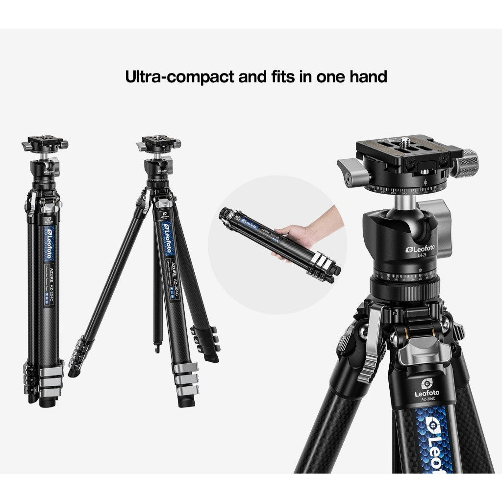 LEOFOTO AZURE TRIPOD AZ-204C and L25R BALLHEAD CARBON FIBER TRAVEL TRIPOD