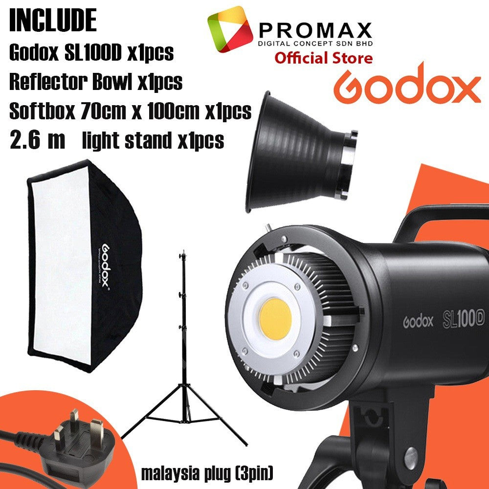 Ready Stock Godox SL100D SL-100D SL100 SL-100 Daylight LED Video Light (5600K) with softbox set SL-100W SL100W