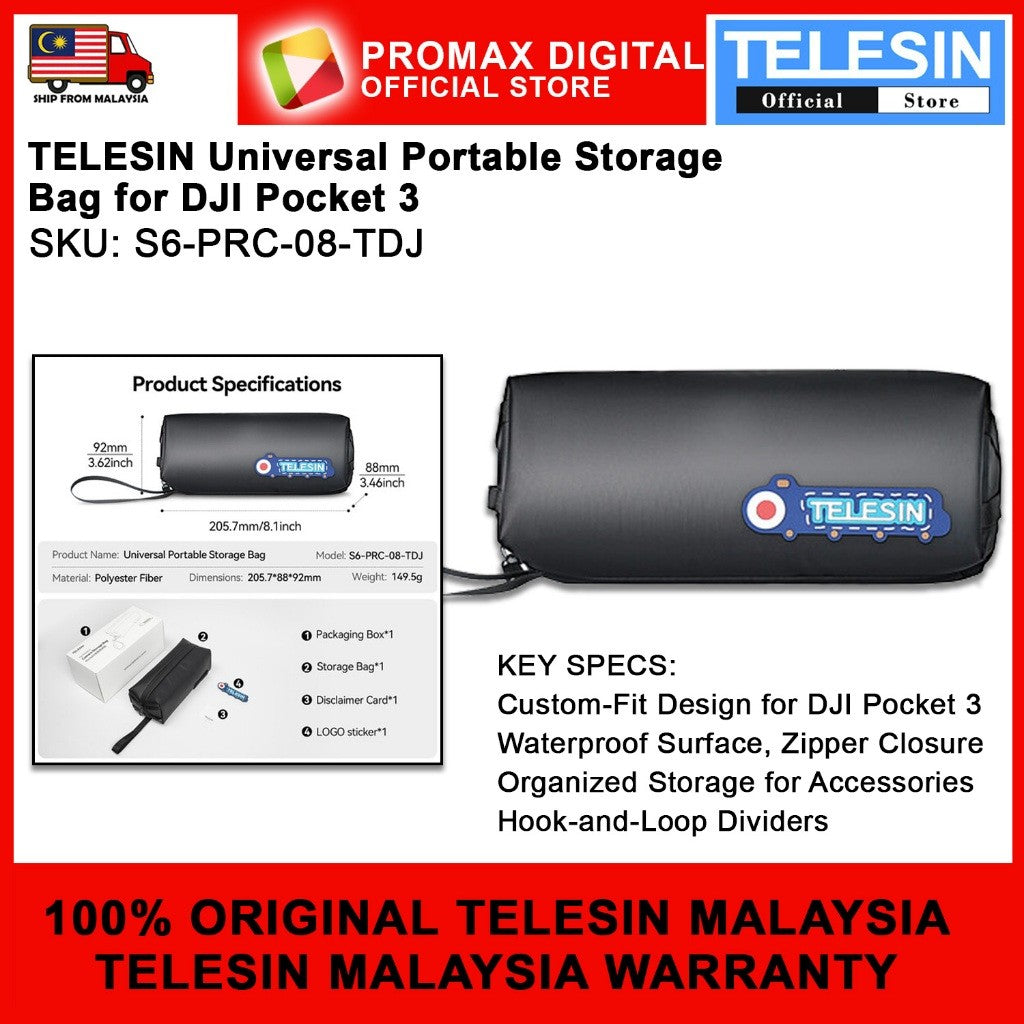 TELESIN S6-PRC-08-TDJ Universal Portable Storage Bag for DJI Pocket 3 Camera Bag for Pocket 3