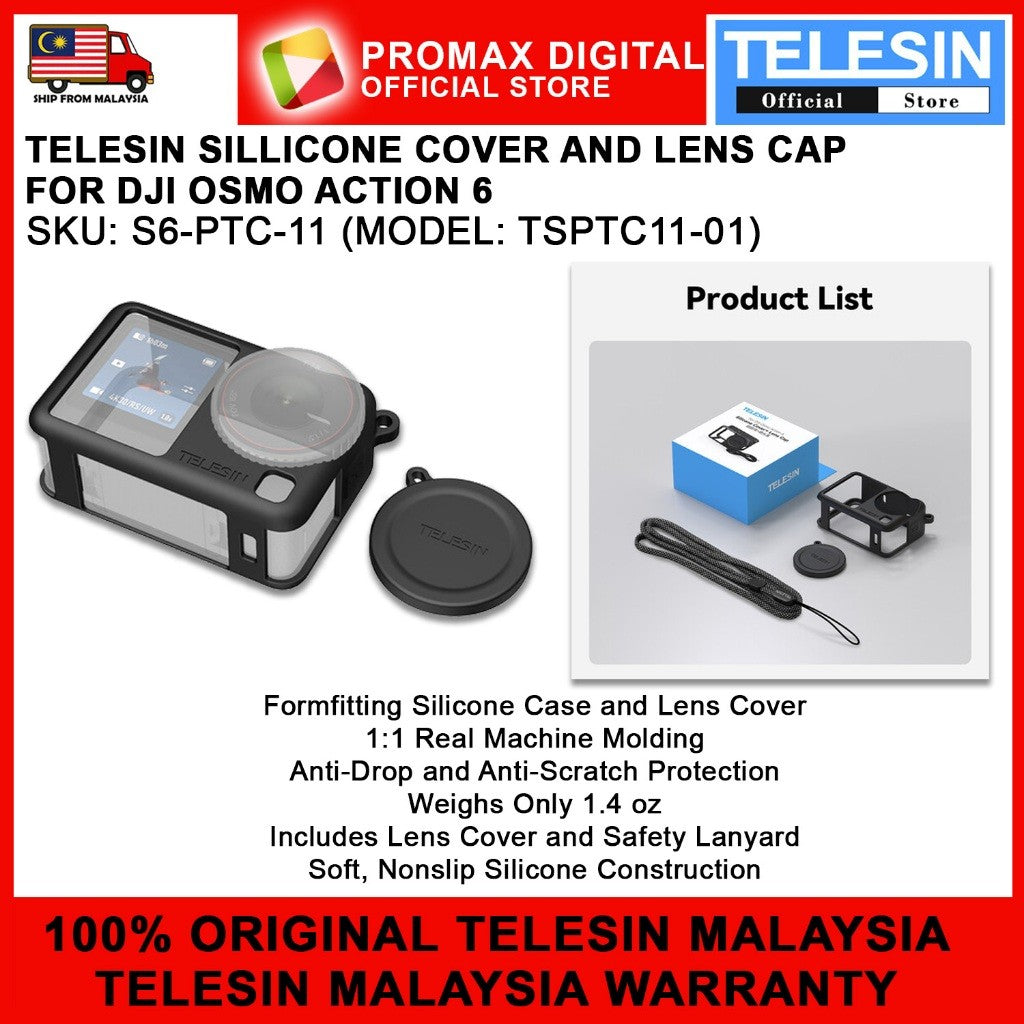 TELESIN S6-PTC-11 SILLICONE BODY CASE AND LENS COVER FOR DJI OSMO ACTION 6 CAMERA CASE