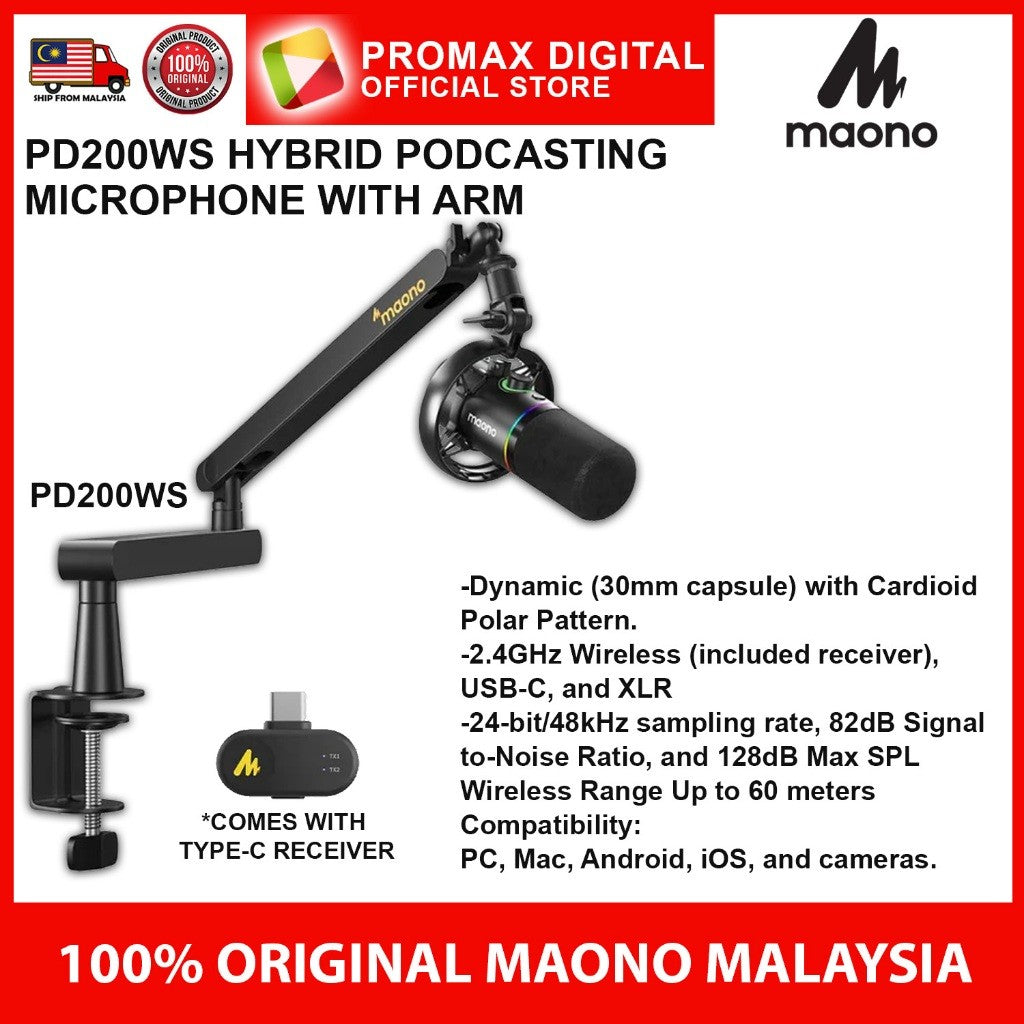 MAONO PD200WT PD200WS HYBRID PODCAST MICROPHONE WITH ARM PODCAST MIC FOR PC MAC SMARTPHONE CAMERA