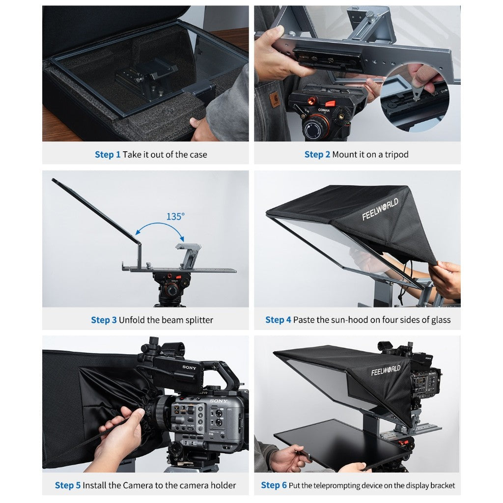 FEELWORLD TP21 21 INCH FOLDING TELEPROMPTER AND TPM215 FHD MONITOR FOR TP-21