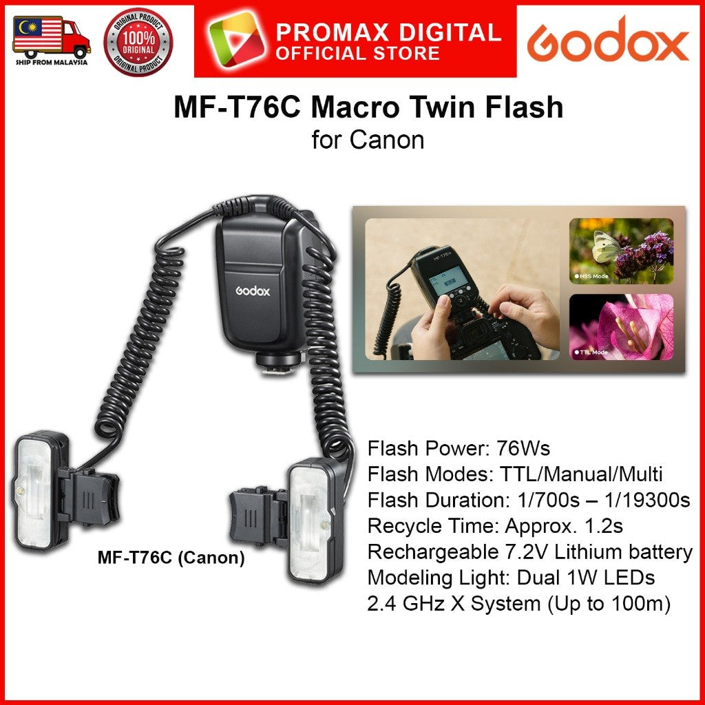 Godox MF-T76S MF-T76C MF-T76N Macro Twin Flash with MF-DD Flash Diffuser