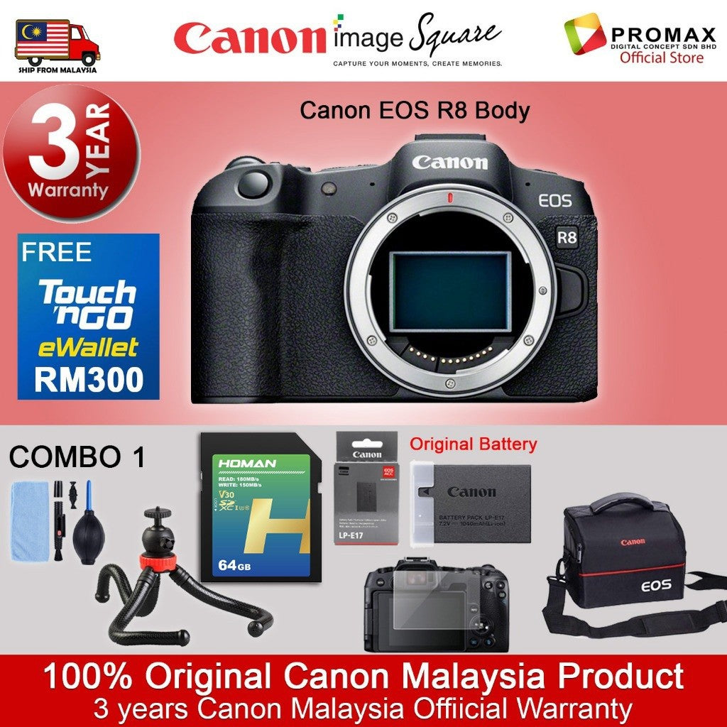 Canon EOS R8 Body & R8 RF 24-50mm f/4.5-6.3 IS STM Mirrorless Camera (Canon R8 Malaysia 3 Years Warranty)