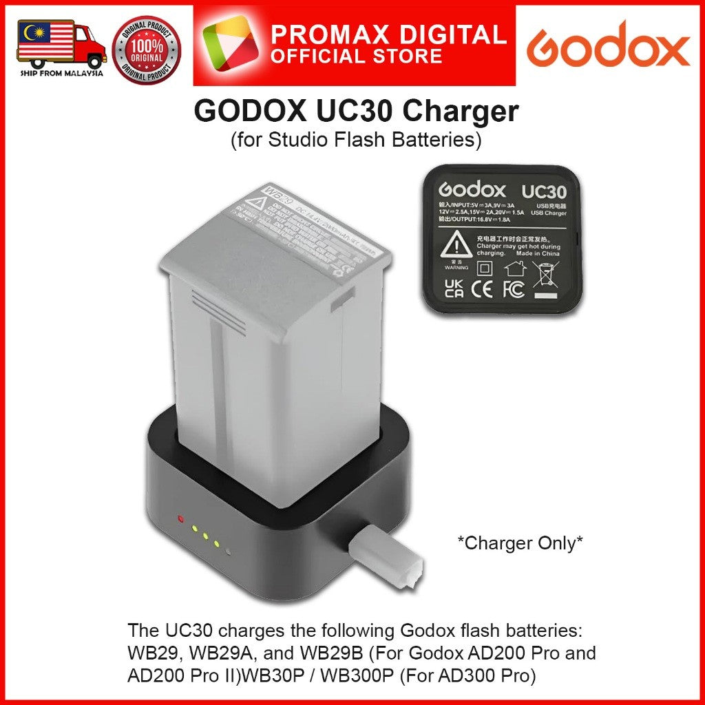 Godox UC30 Charger for Godox Flash Batteries WB29 WB29A WB29B WB30P WB300P Charging Dock