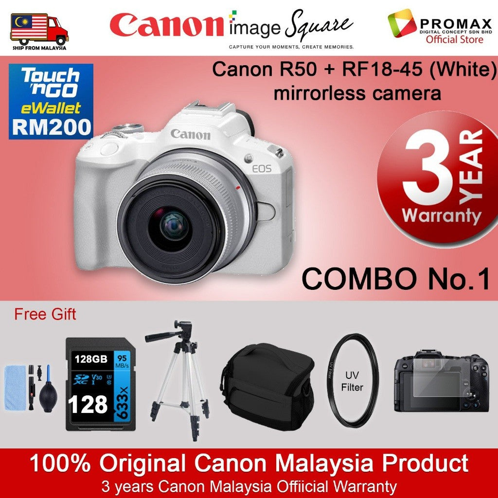 CHEAPEST! Canon EOS R50 18-45mm 55-210mm Mirrorless Camera Black/White (CANON MALAYSIA 3 YEARS WARRANTY) Canon R50