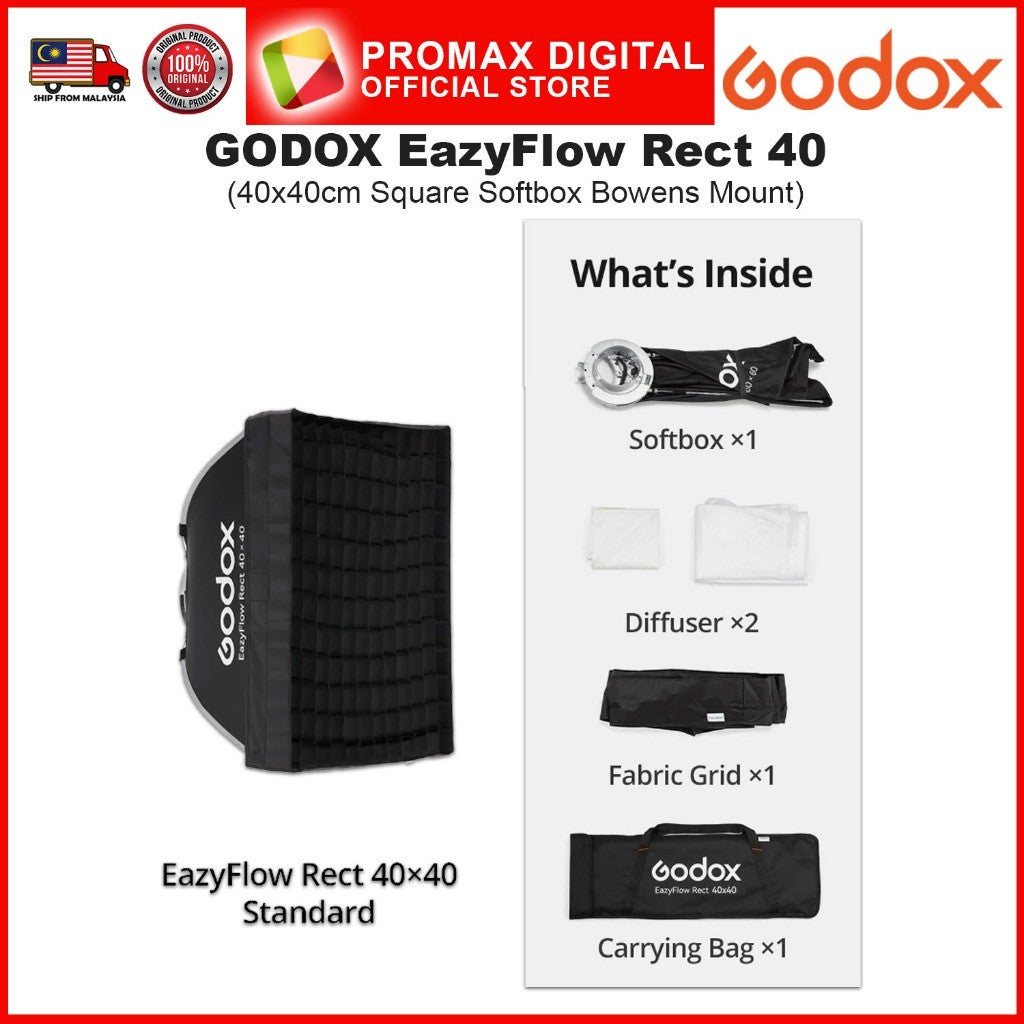 GODOX EazyFlow Rect Series Foldable Softbox with Grid Portable Lightweight Easy Set Up Bowens Mount