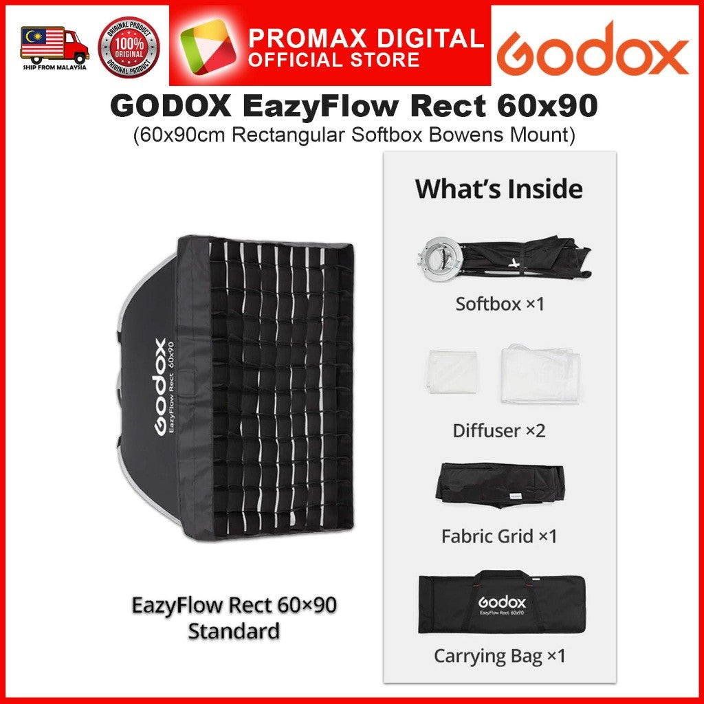 GODOX EazyFlow Rect Series Foldable Softbox with Grid Portable Lightweight Easy Set Up Bowens Mount
