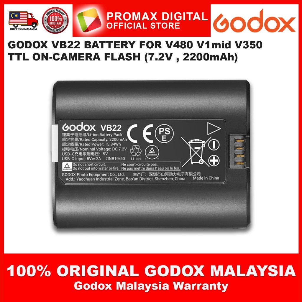 Godox VB22 Battery for V480 V1mid V350 TTL On-Camera Flash (7.2V , 2200mAh)