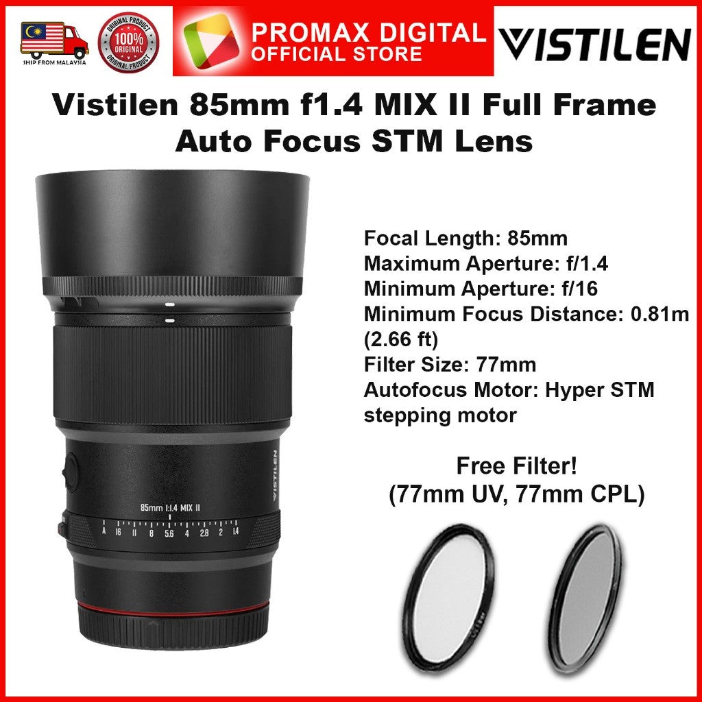 Vistilen 85mm f1.4 MIX II Full Frame Auto Focus STM Lens for Canon EFR (RF) Mount