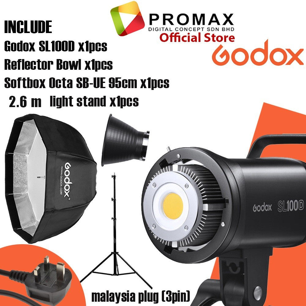 Ready Stock Godox SL100D SL-100D SL100 SL-100 Daylight LED Video Light (5600K) with softbox set SL-100W SL100W