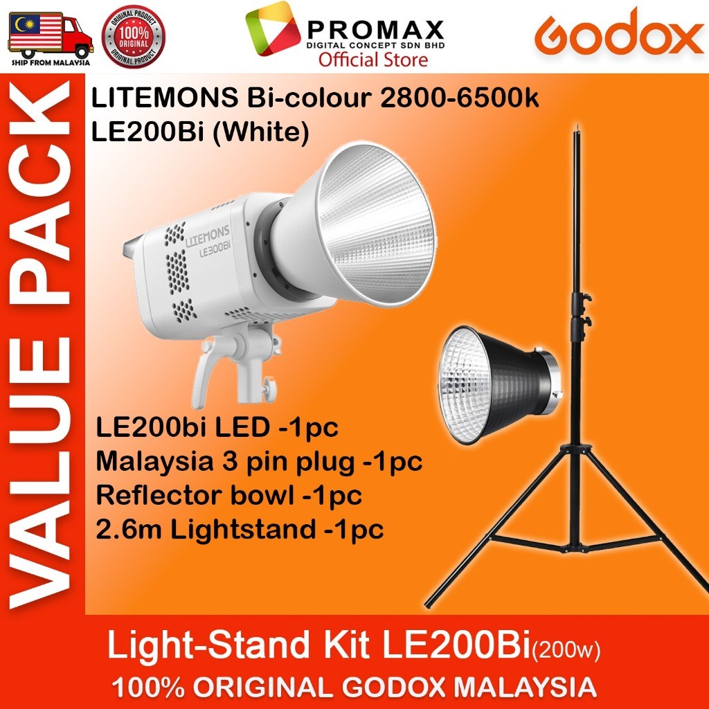 VALUE PACK!! GODOX LE200D LE200Bi LE300Bi LE600Bi  Litemons Bi-Color 2800 - 6500K Studio Light 5600K