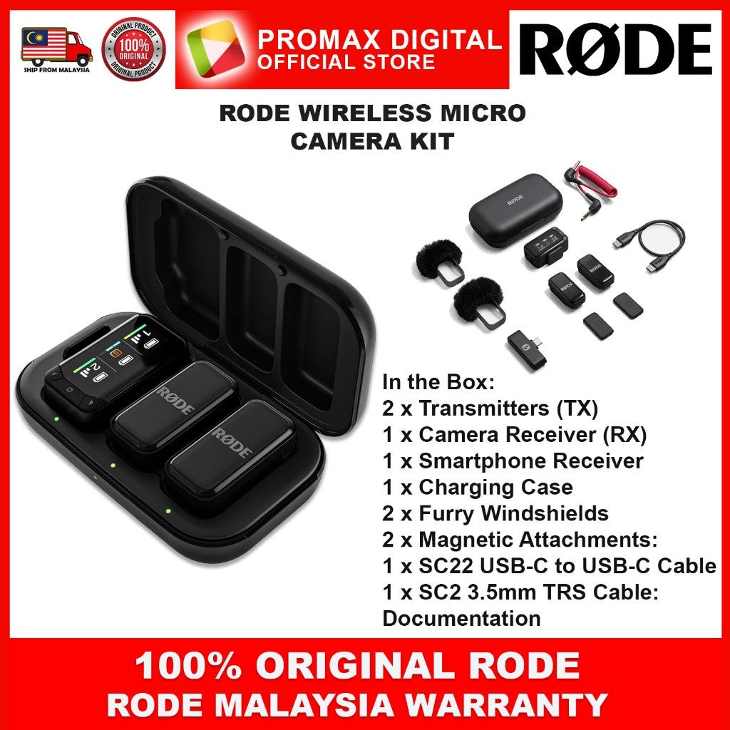 RODE WIRELESS MICRO CAMERA KIT MICROPHONE KIT FOR SMARTPHONES DSLR MIRRORLESS CAMERAS AND PC