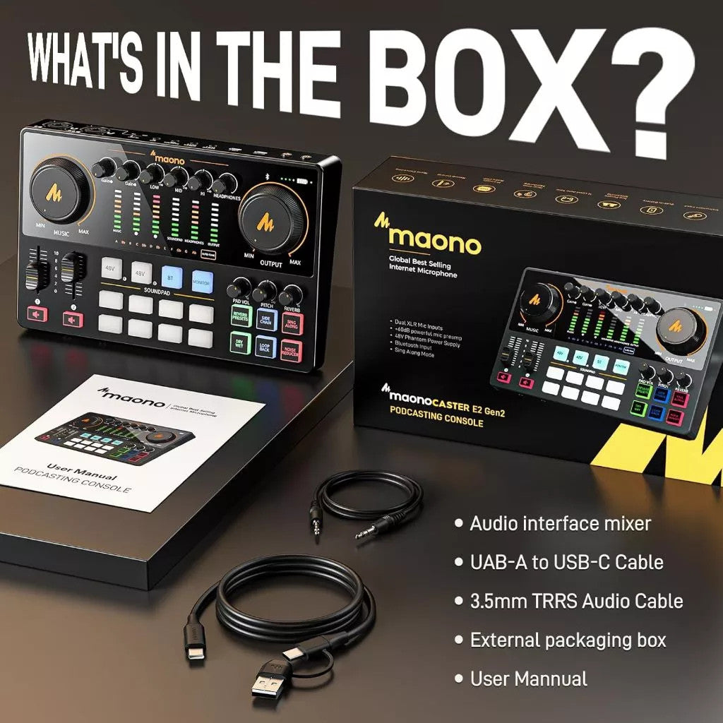 MAONO AME2 Gen 2 E2GEN2 Podcast Mixer Audio Audio Interface Sound Card with dual XLR Quick Mute Noise Reduction
