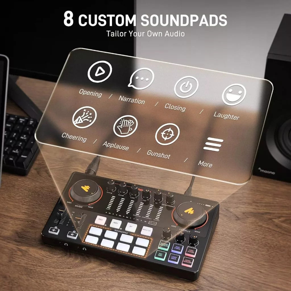 MAONO AME2 Gen 2 E2GEN2 Podcast Mixer Audio Audio Interface Sound Card with dual XLR Quick Mute Noise Reduction