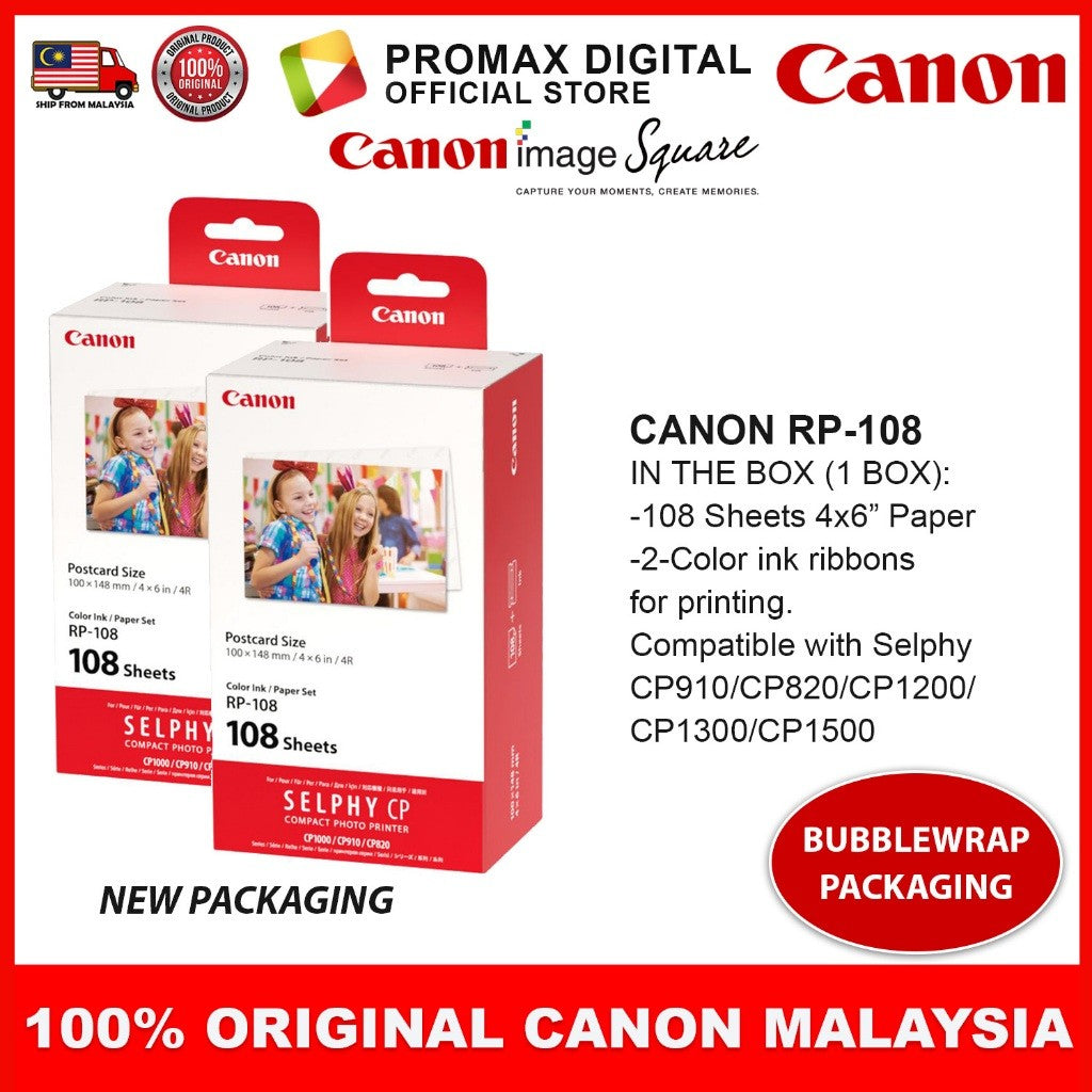 Canon RP-108 RP108 Color Ink & 4R Paper Set Twin Pack For Selphy printer CP910 CP1200 CP1300