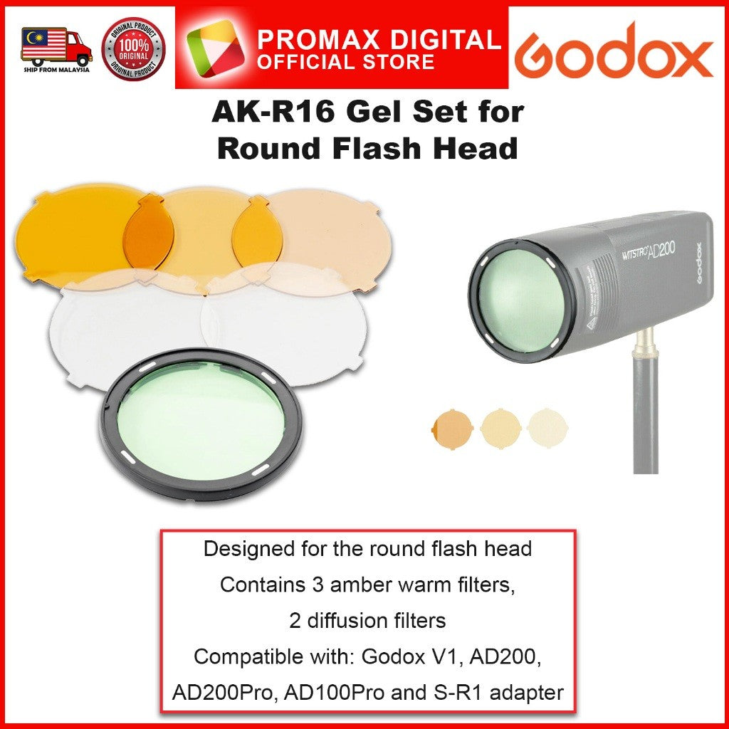 Godox AK-R16 Gel Set for Round Flash Head for V1 AD200 AD200Pro AD200Pro and S-R1 Adapter