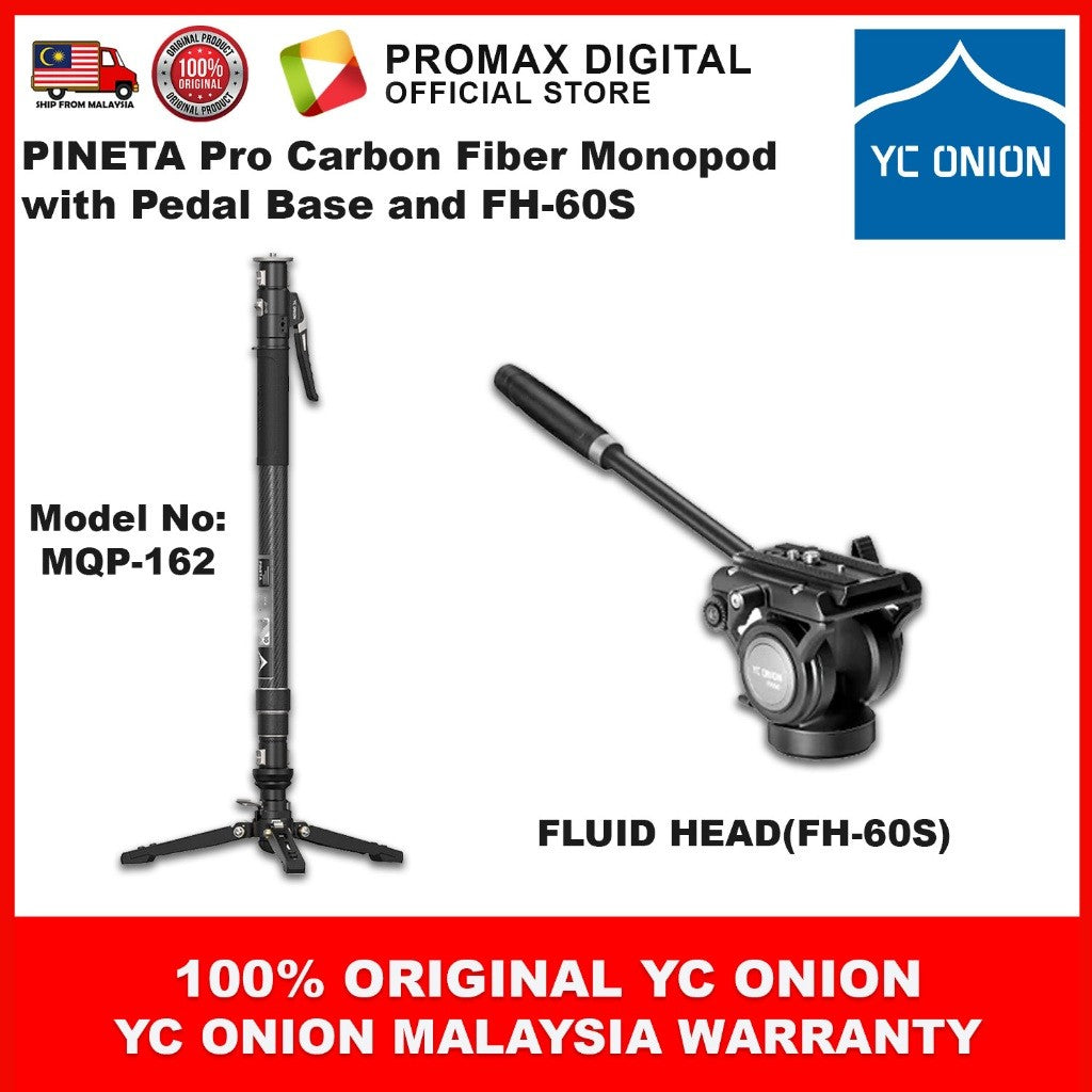 YC ONION PINETA PRO Carbon Fiber Monopod MQP-162 / MQP-16260S (One-Hand Operation) with FH-60 BC44 BF44 Accessories