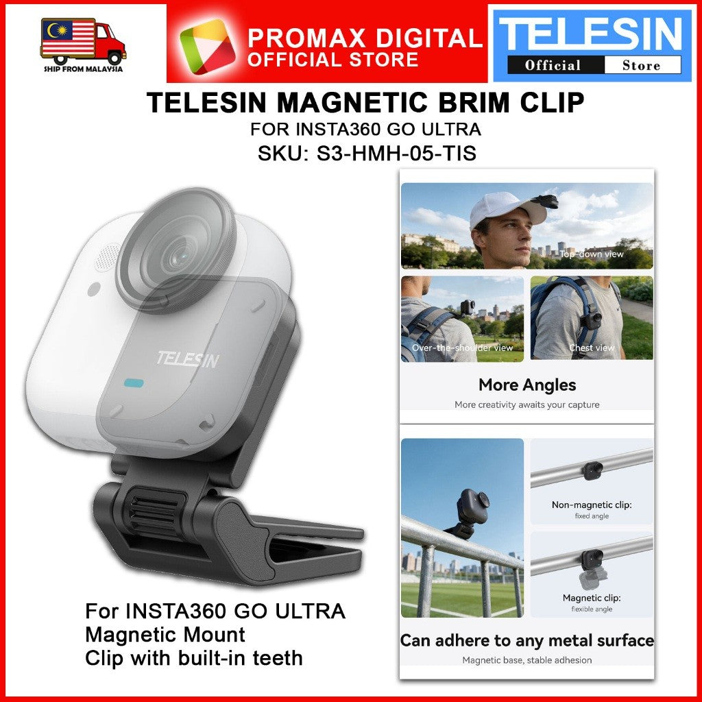 Telesin S3-HMH-05-TIS Magnetic Brim Clip for Insta360 GO ULTRA Magnetic Mount