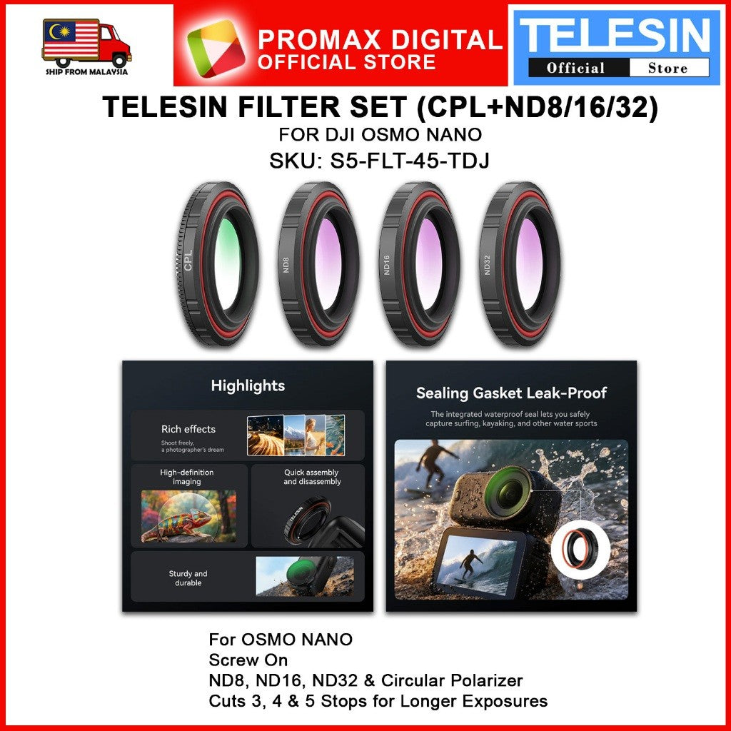 TELESIN S5-FLT-45-TDJ FILTER SET FOR DJI OSMO NANO CPL ND 8 16 32 Circular Polarizer