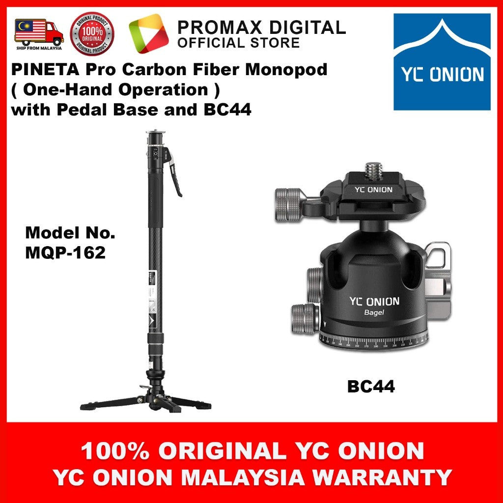 YC ONION PINETA PRO Carbon Fiber Monopod MQP-162 / MQP-16260S (One-Hand Operation) with FH-60 BC44 BF44 Accessories