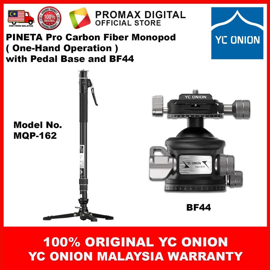 YC ONION PINETA PRO Carbon Fiber Monopod MQP-162 / MQP-16260S (One-Hand Operation) with FH-60 BC44 BF44 Accessories
