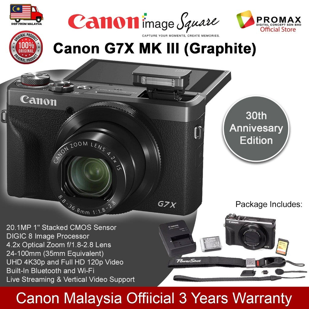 Canon Powershot G7X MK III 30th Anniversary Edition Graphite with Accessories Kit G7X MK 3 G7XMK3