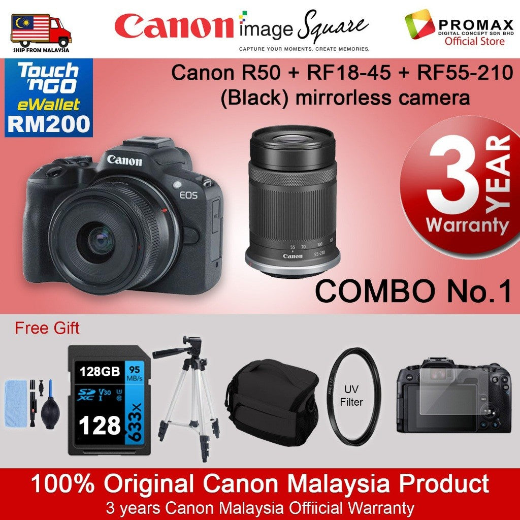 CHEAPEST! Canon EOS R50 18-45mm 55-210mm Mirrorless Camera Black/White (CANON MALAYSIA 3 YEARS WARRANTY) Canon R50