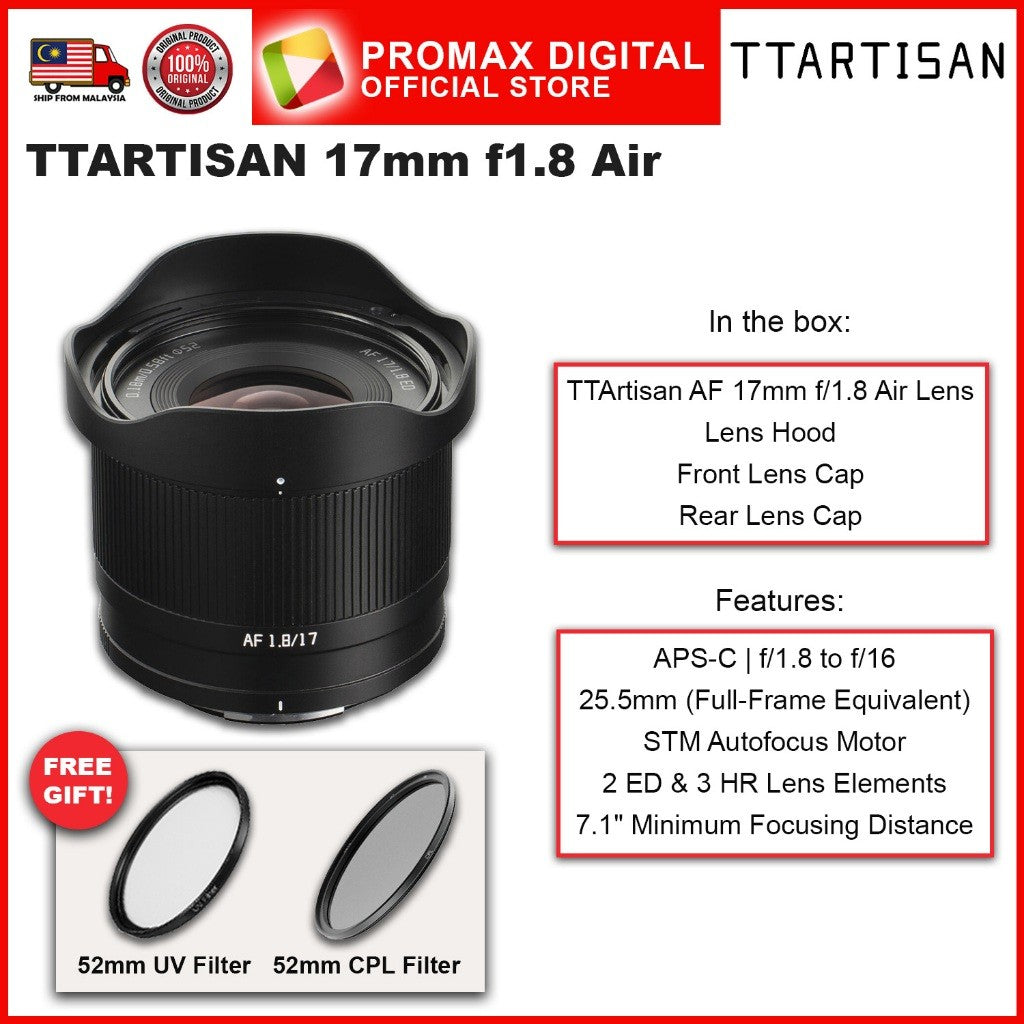 TTArtisan AF 17mm f1.8 Air APS-C Camera Lens for Sony E And Fuji X Mount Autofocus Lens