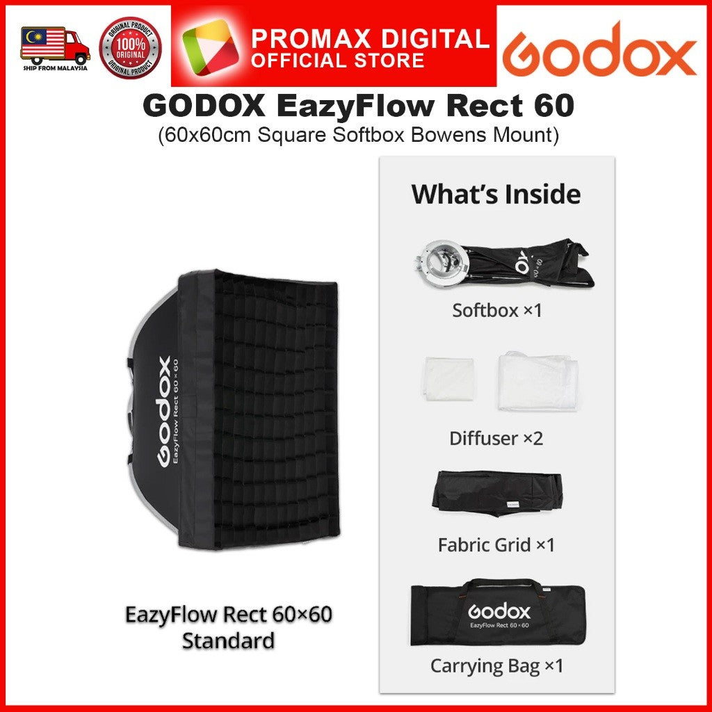 GODOX EazyFlow Rect Series Foldable Softbox with Grid Portable Lightweight Easy Set Up Bowens Mount