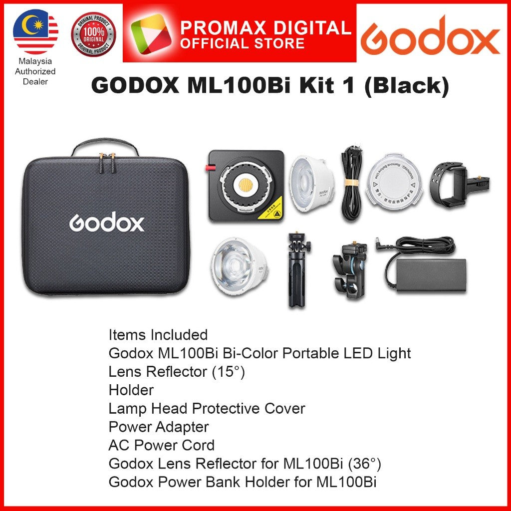 Godox ML100Bi Bi-Color Portable LED Light outdoor and indoor (2800-6500K CCT) ML100 BI White Black