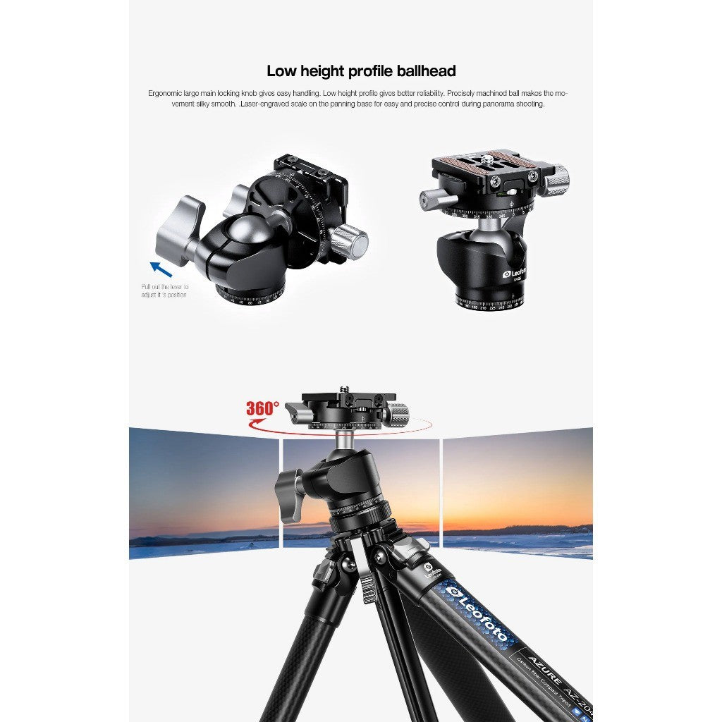 Leofoto AZ-204C+LH25R AZ-235C+LH-30R Ballhead AZURE Ultra Compact Tripod