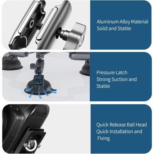 TELESIN TE-TSB-001 TRIPLE ARM SUCTION CUP MOUNT CAR MOUNT FOR CAMERAS