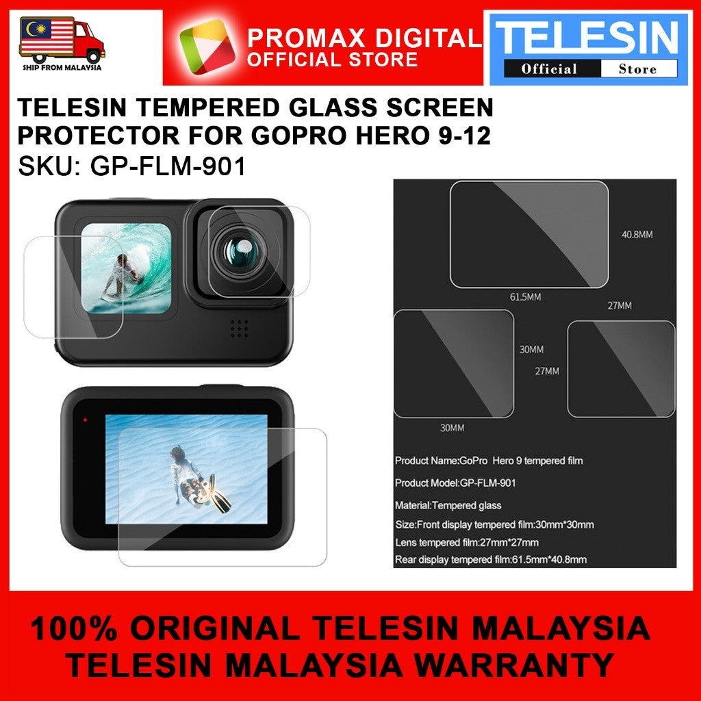 TELESIN GP-FLM-901 TEMPERED GLASS SCREEN PROTECTOR FOR GOPRO HERO 9 10 11 12