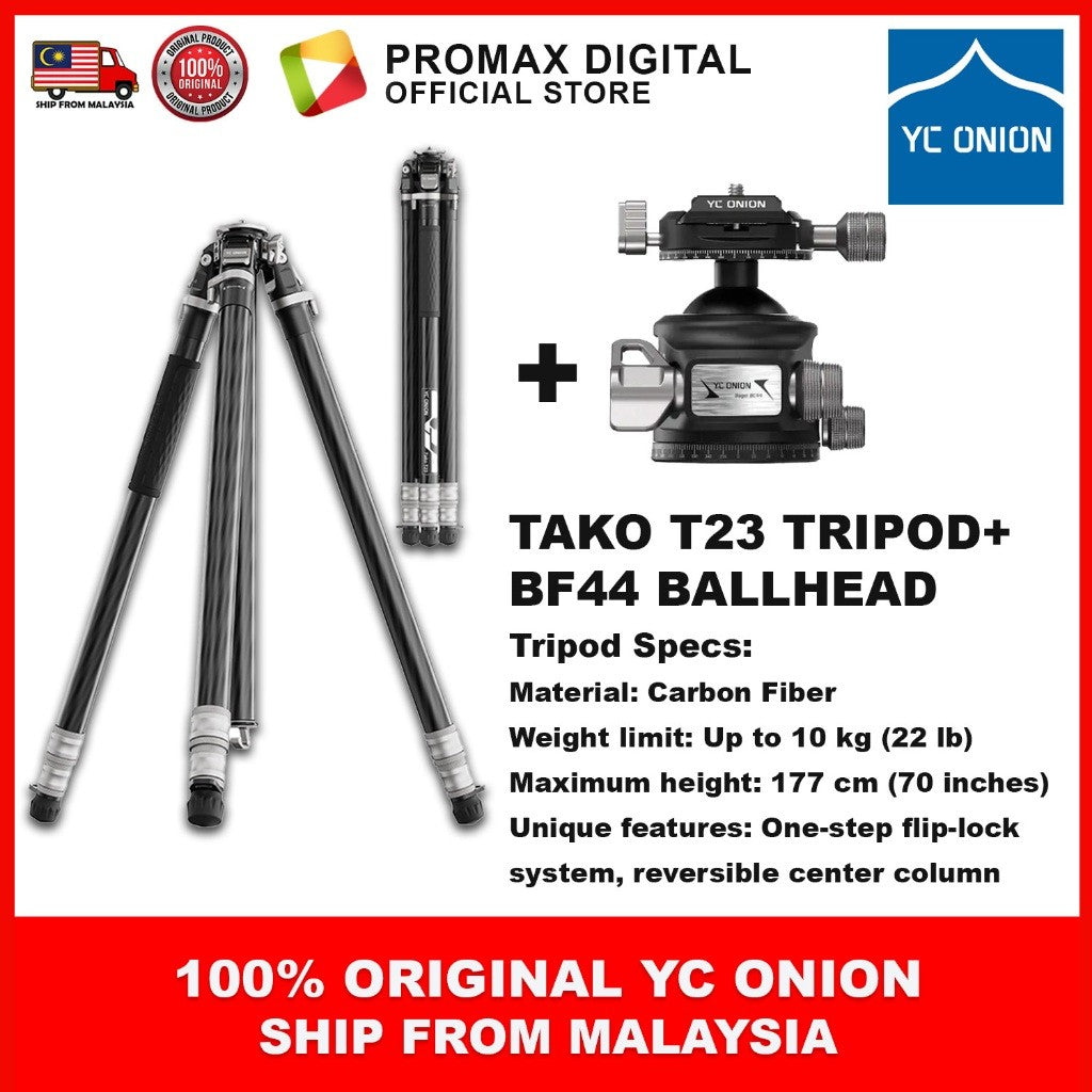 YC Onion TAKO T23 with BF44 BC44 Carbon Fiber Tripod Feather Light One-Flip Lightweight Tripod
