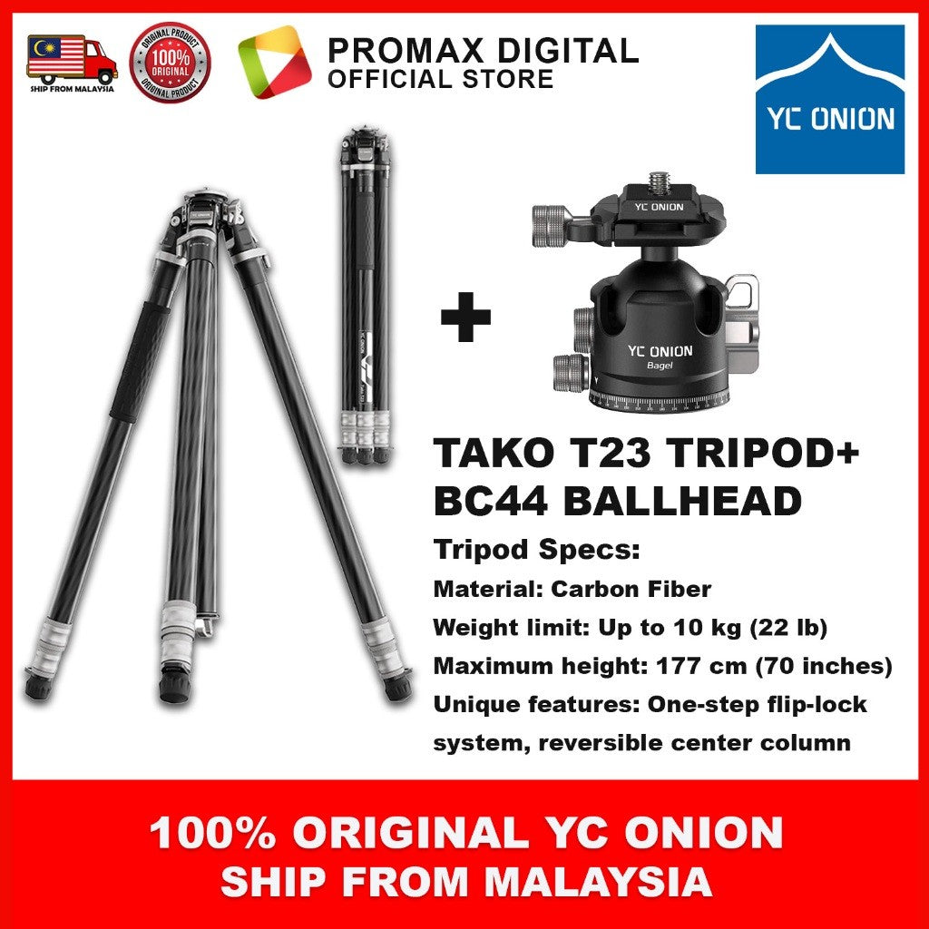 YC Onion TAKO T23 with BF44 BC44 Carbon Fiber Tripod Feather Light One-Flip Lightweight Tripod