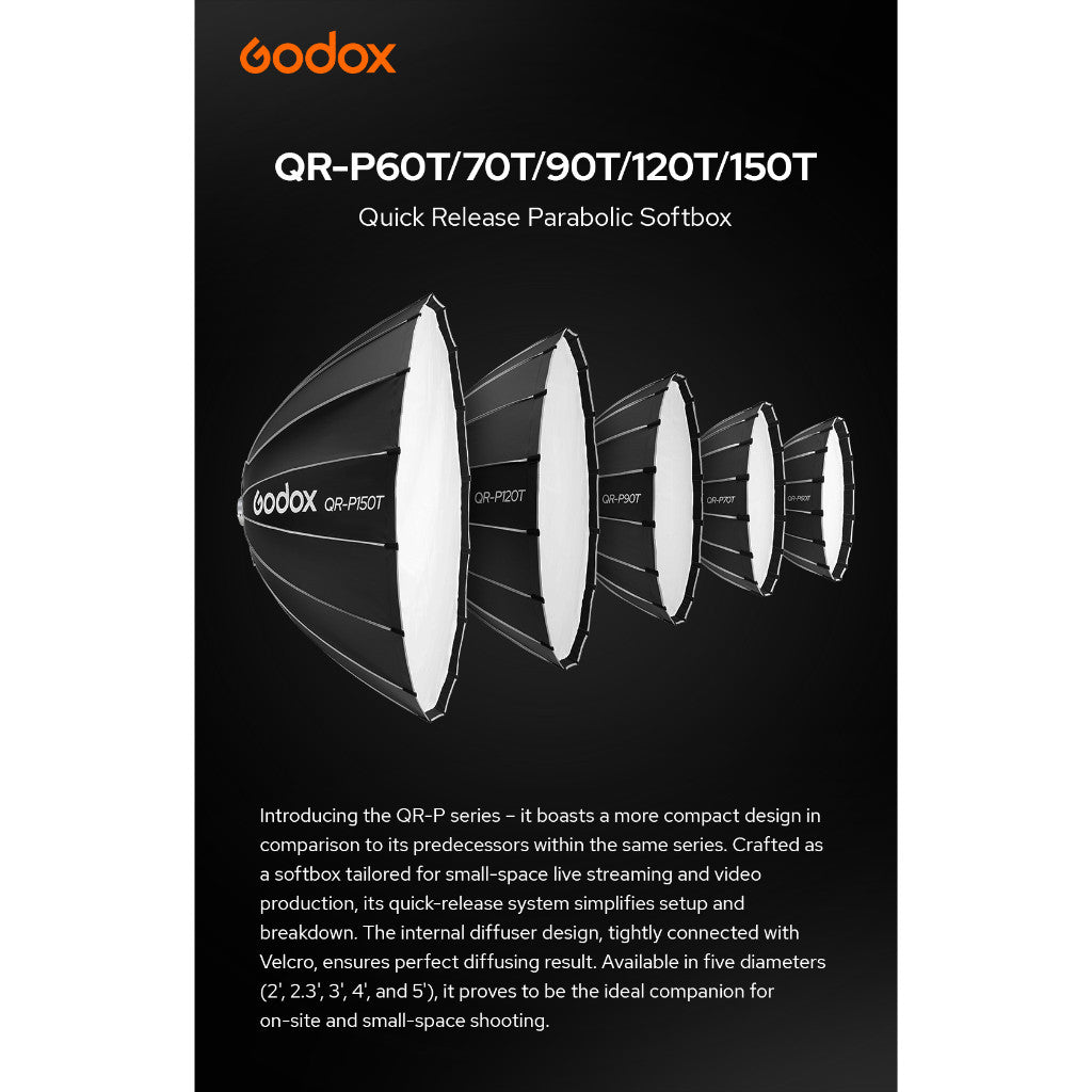 Godox QR-P70T 70CM QR-P90T 90CM QR-P120T 120CM QR-P150T 150CM Parabolic Softbox Bowens Mount Grid