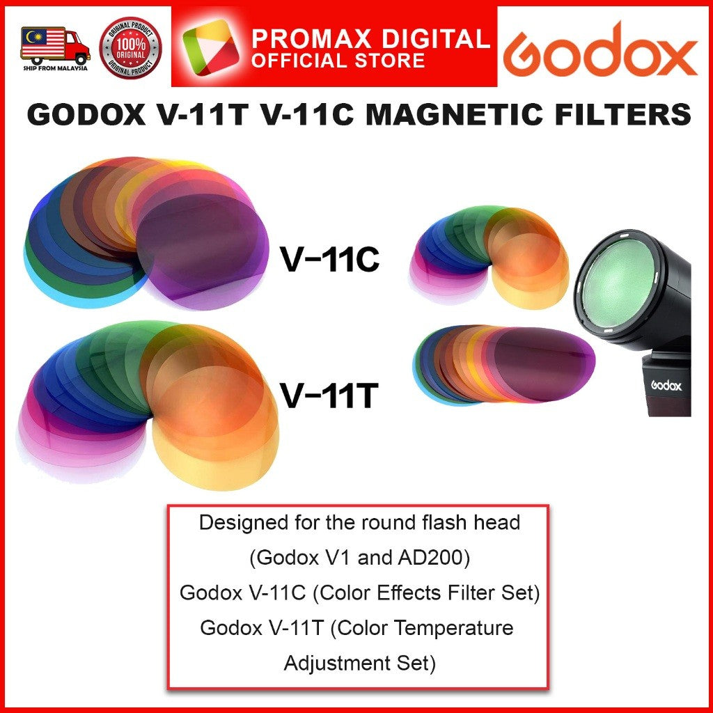 Godox V-11C V-11T and AK-R16 Magnetic Filters for Round Head Flash V1 AD200 Color Filter V11C V11T