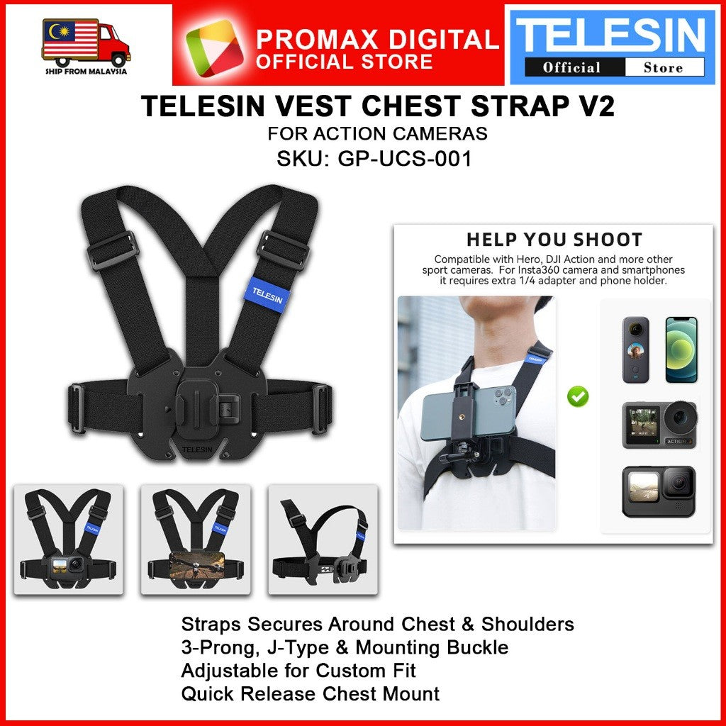 TELESIN GP-UCS-001 VEST CHEST STRAP V2 FOR ACTION CAMERAS QUICK RELEASE CAMERA ACCESORRIES