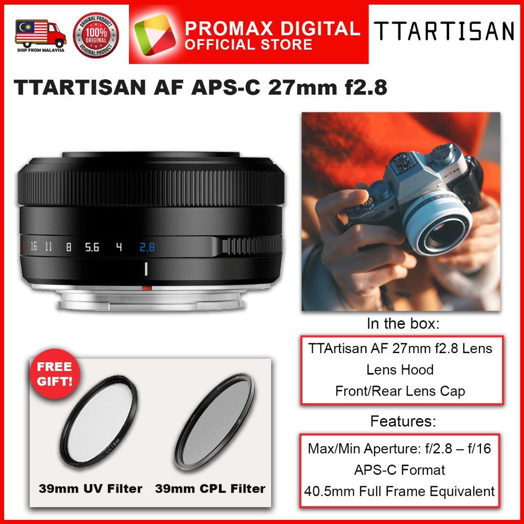 TTArtisan AF 27mm f2.8 for X E and Z Mount APS-C Camera Lens Black and Silver