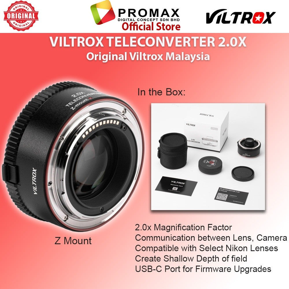 Viltrox Teleconverter 2.0X Sony E Nikon Z Mount for Select Sony and Nikon Lens 2.0X Magnification